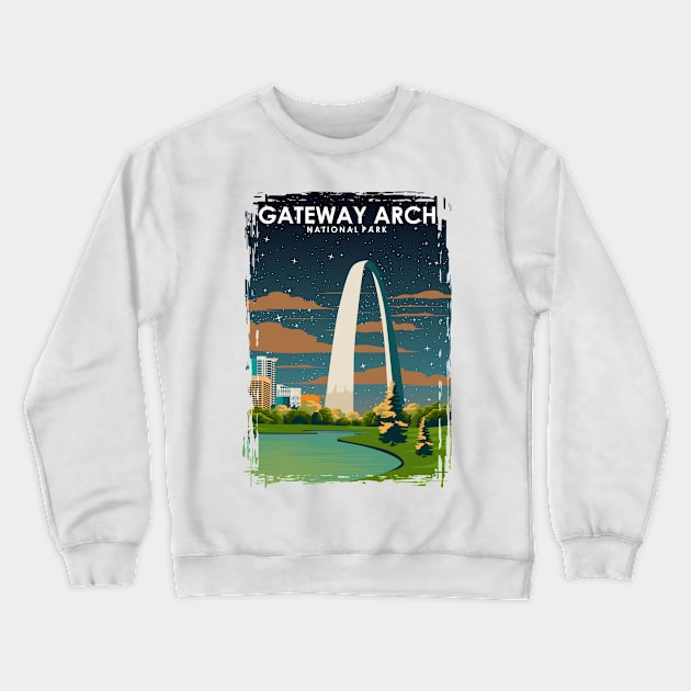 Gateway National Park Vintage Minimal Retro Travel Poster at Night Crewneck Sweatshirt by jornvanhezik